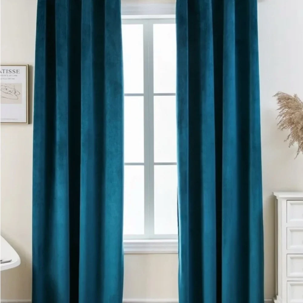 Turquoise BlackoutVelvet Curtains - Picture 3 of 8